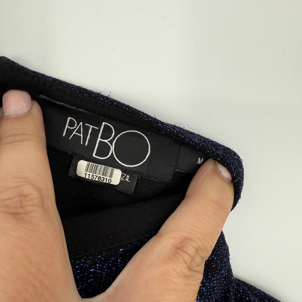 PatBo Sweater Womens Medium Blue Glitter Stretch Mock Neck Puff Sleeve Back Zip - Picture 2 of 6
